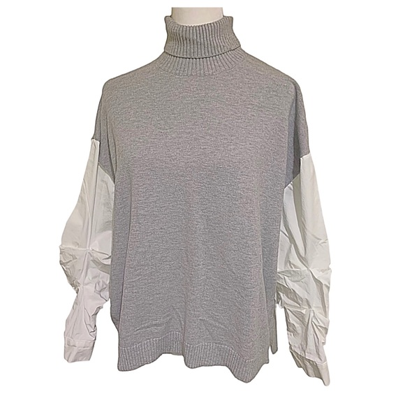 NEW Nova Vintage Turtleneck Grey Turtleneck Sweater White Colton Sleeves Size M - Picture 8 of 14
